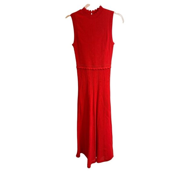 The Kooples Open Mesh Knit‎ Red Orange Maxi Dress Scalloped Keyhole Back S - Picture 2 of 14